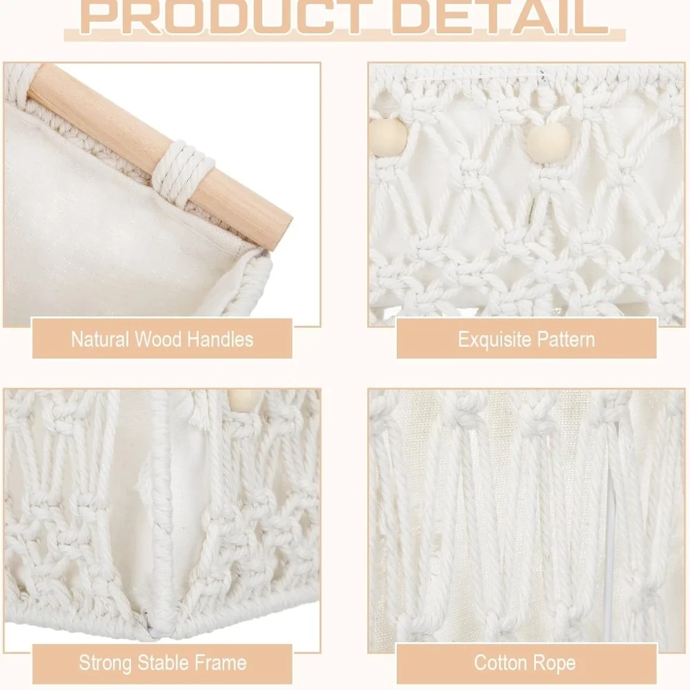 Macrame Bathroom Storage Baskets - Cream